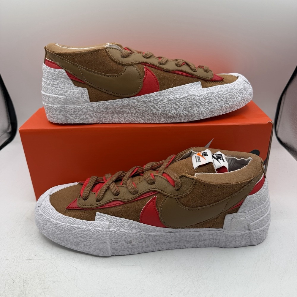 Nike Sacai Blazer Low Shoes Mens 9 Womens 10.5 British Tan Sneakers DD1877-200